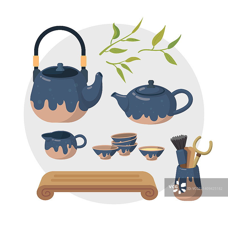 矢量中国茶文化茶具一套图片素材