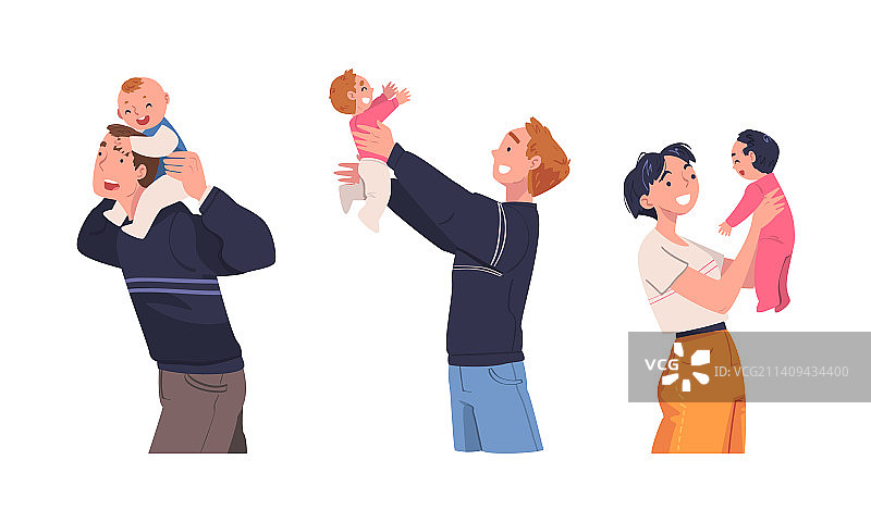 快乐的父母抱着婴儿的合集图片素材