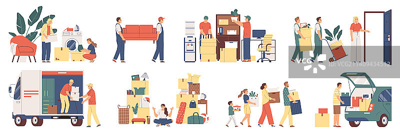 扁平风格搬家场景图片素材