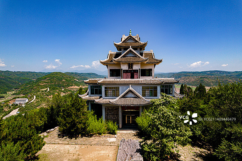 河南济源黄河三峡大河楼航拍图片素材