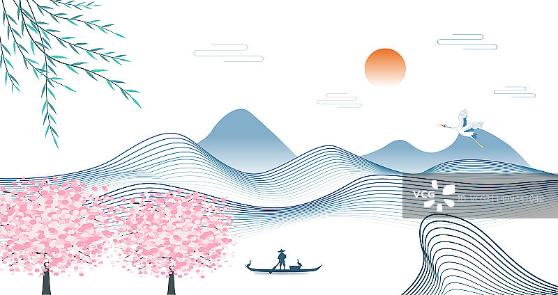 新中式国潮创意水墨山水矢量画图片素材