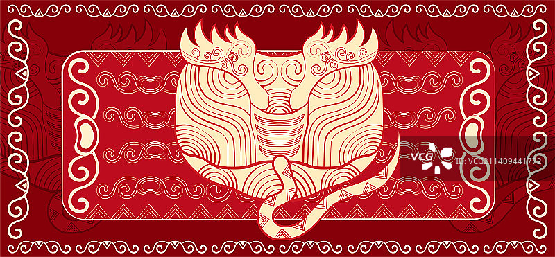 国潮蛇十二生肖，喜庆潮流中国红传统纹样卡通形象矢量插画图片素材