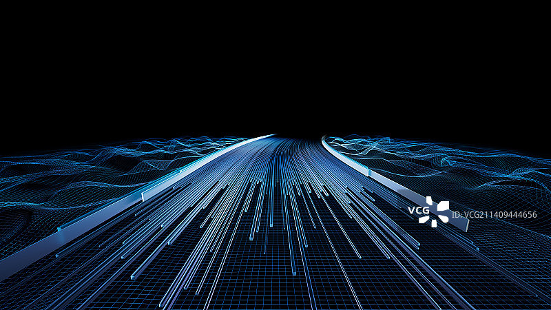 三维虚拟道路与网络空间，抽象科技概念背景图片素材