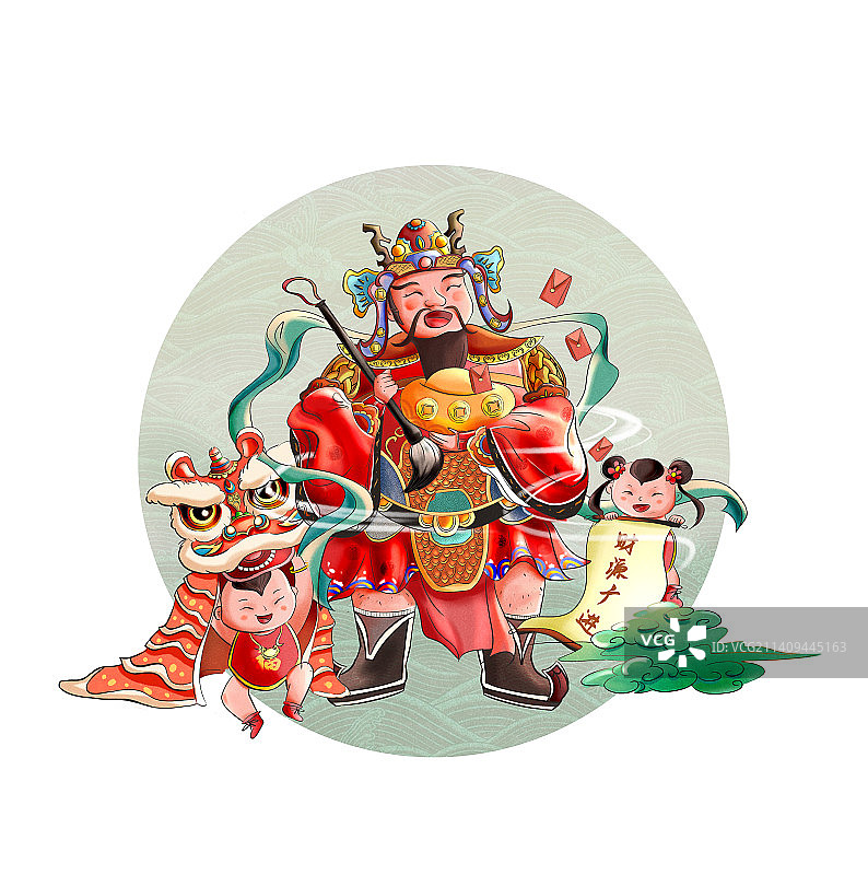 财神送宝，醒狮献瑞图片素材