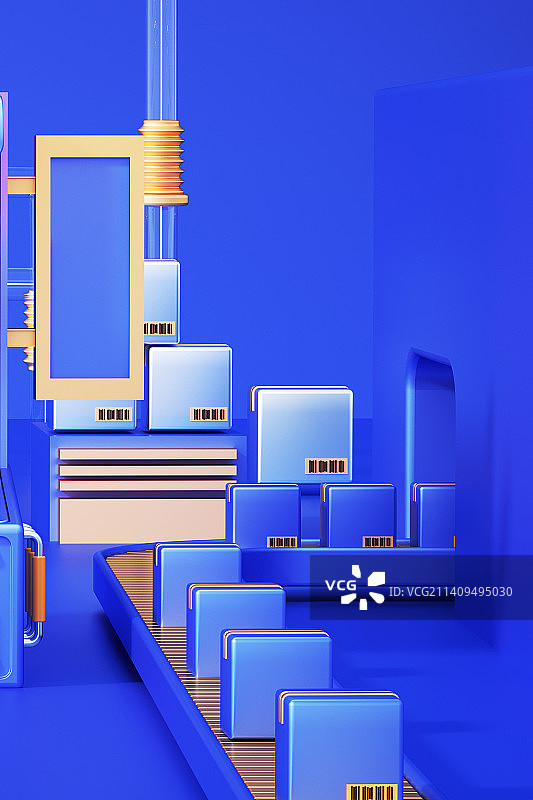 C4D蓝色立体几何电商展台背景图片素材