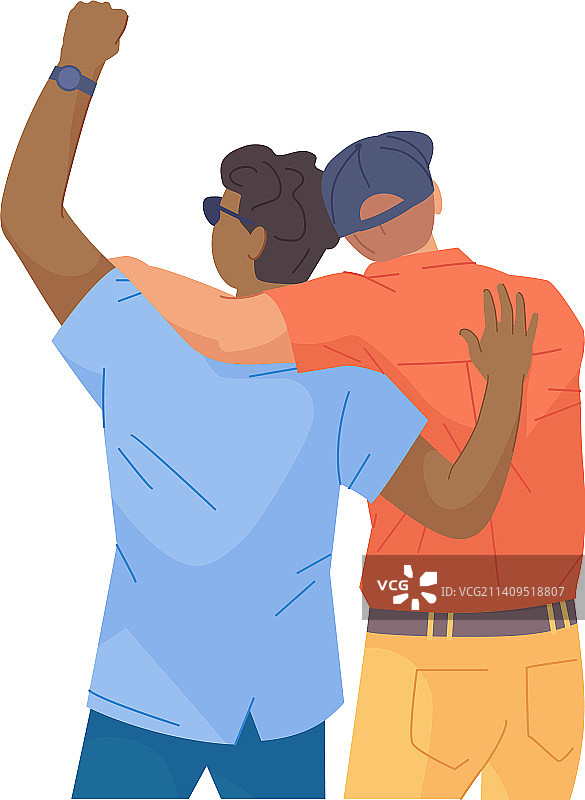 男人拥抱在一起的背影，快乐的朋友图片素材