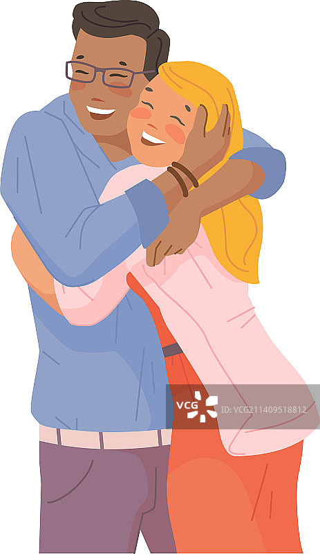 黑人男子热情拥抱白人女子图片素材