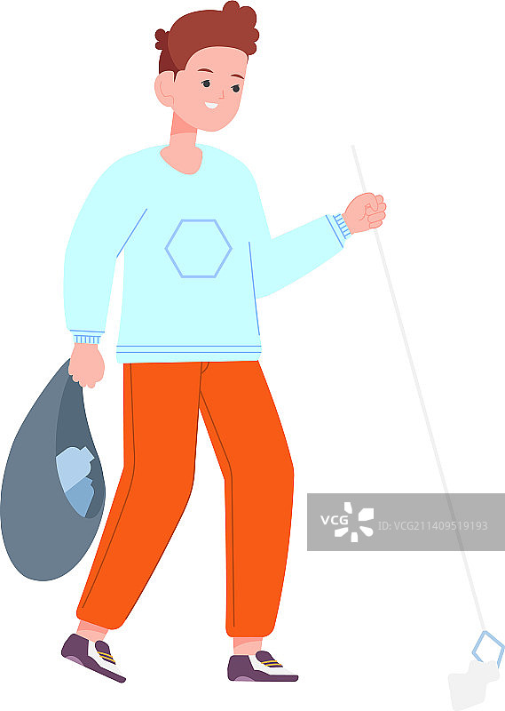 提着垃圾袋扔垃圾的男孩图片素材