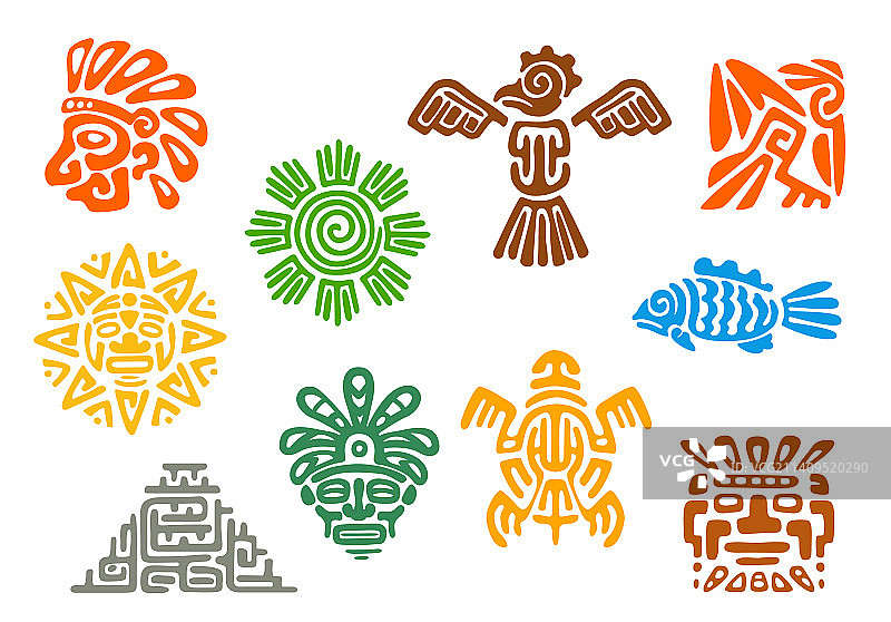 玛雅阿兹特克图腾墨西哥印加部落符号图片素材