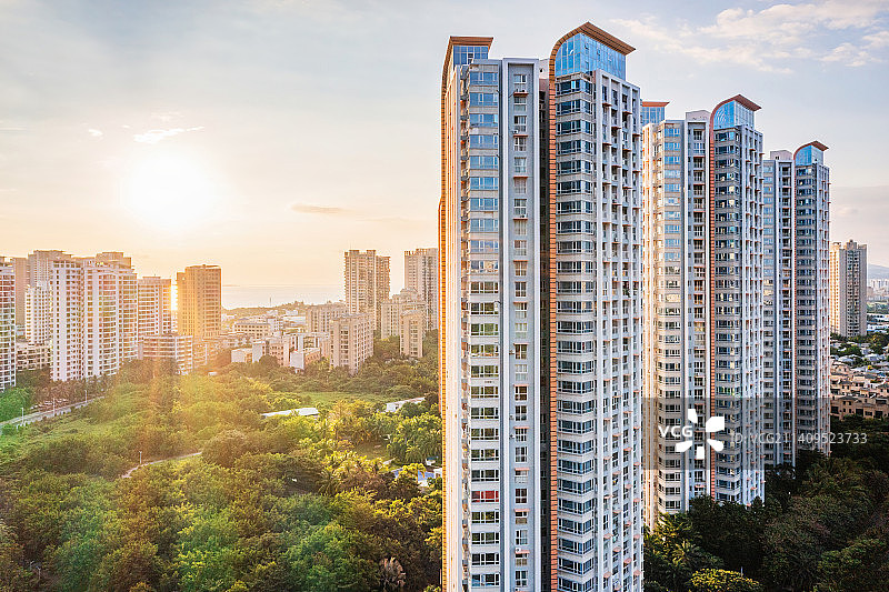 海南省三亚市天涯区领海住宅区海景房航拍图片素材