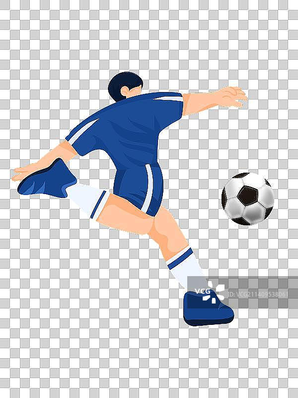 踢球射门动作的足球运动员图片素材