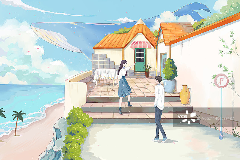 蓝鲸飞过的天空图片素材