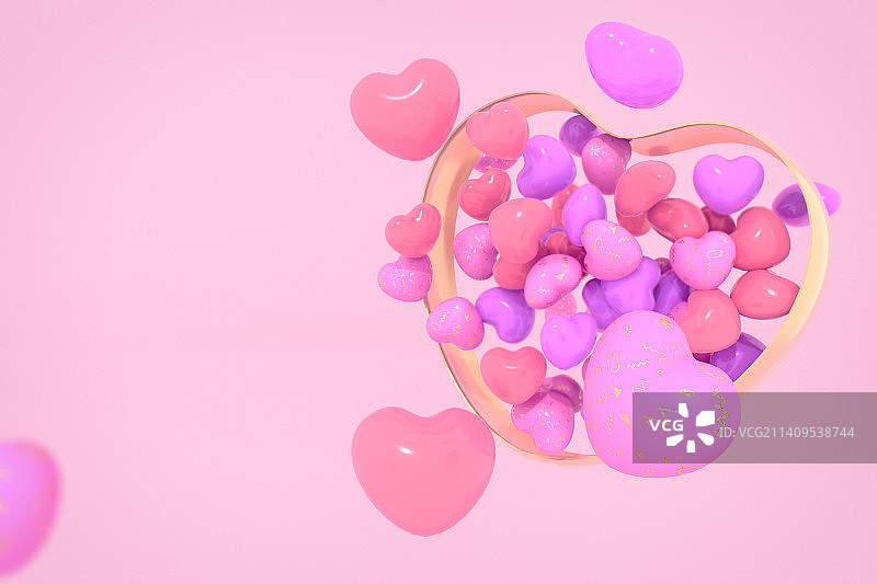 粉红色背景上发射心形气球的特写镜头图片素材