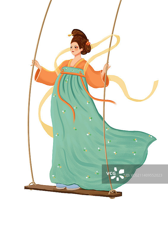 荡秋千国风女子图片素材