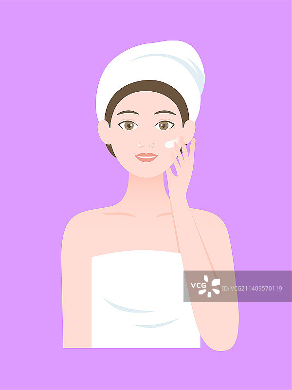 往面部涂抹面霜的女性手绘插画图片素材