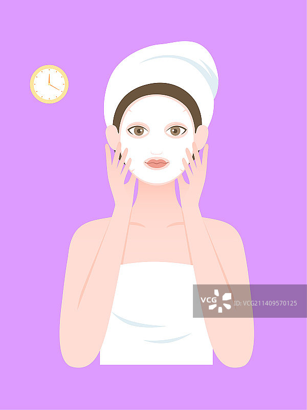 敷面膜的女性美容护肤手绘插画图片素材