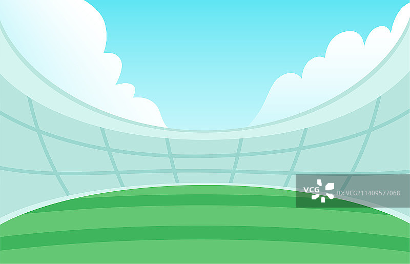 蓝天白云下的足球场馆手绘插画图片素材