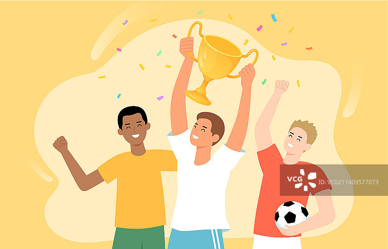 足球选手举起奖杯庆祝胜利手绘插画图片素材