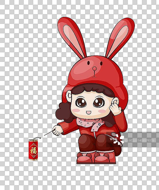 放鞭炮的小姑娘图片素材