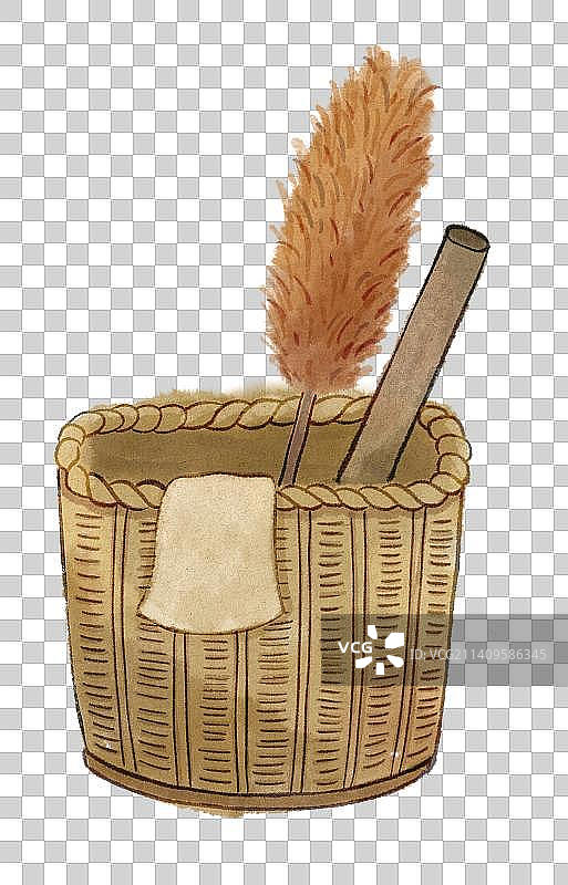 古风水墨竹筐、鸡毛掸子图片素材