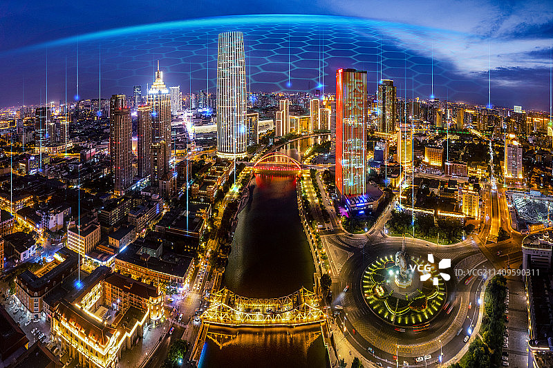 天津科技感城市夜景航拍图片素材