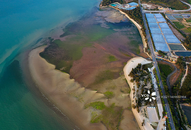 广东省惠州市惠东巽寮湾赤砂滨海公园滩涂航拍图片素材