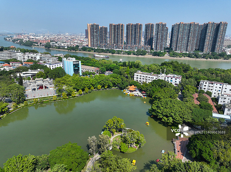 广东省中山市小榄镇龙山公园江滨公园航拍图片素材