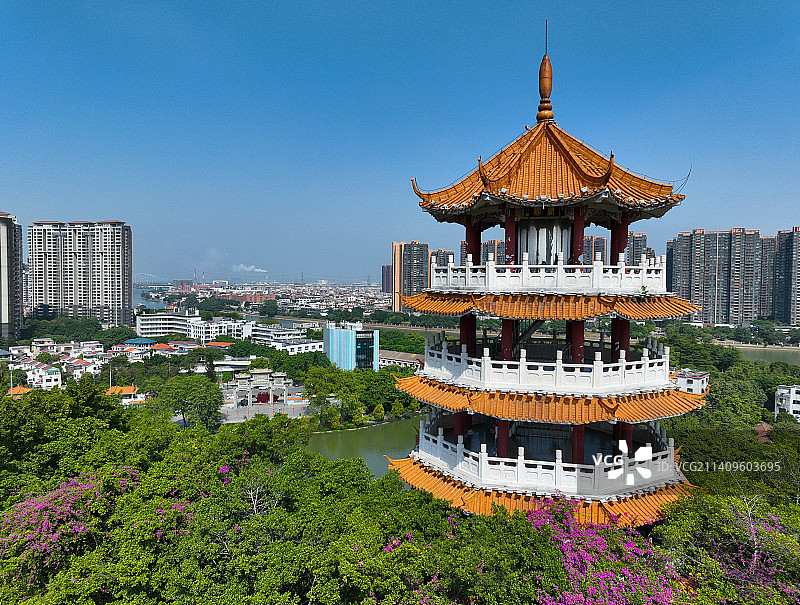 广东省中山市小榄镇龙山公园江滨公园航拍图片素材