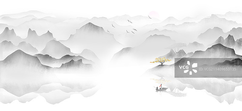 中国风水墨意境山水背景图片素材