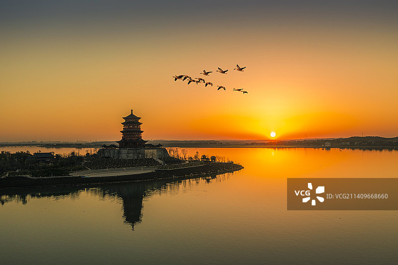 夕阳状元阁图片素材