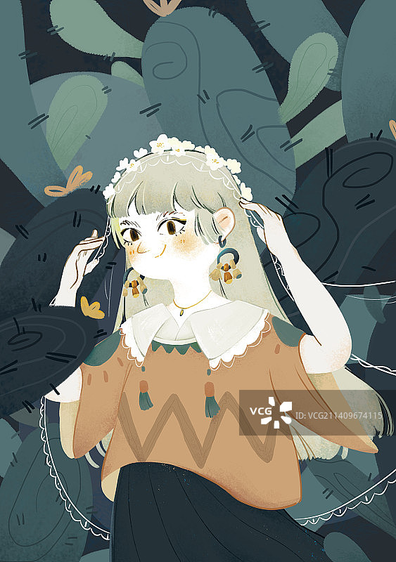 仙人掌女孩图片素材