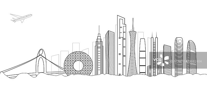 中国广东广州市城市剪影矢量插画图片素材