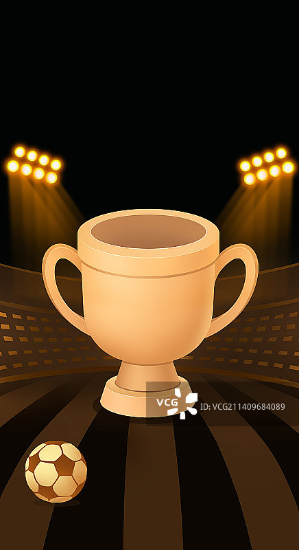 黑金世界杯足球球场奖杯插画，科技金融互联网看球足球盛宴体育项目比赛年终盛典榜单总结年终盘点庆典图片素材
