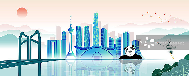 中国四川成都市天际线新国潮清新插画图片素材