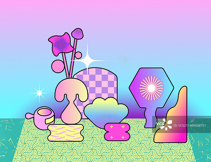 几何线条孟菲斯插画图片素材