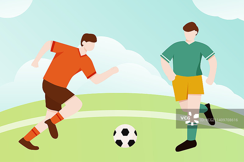 两个足球运动员在踢球扁平插画图片素材