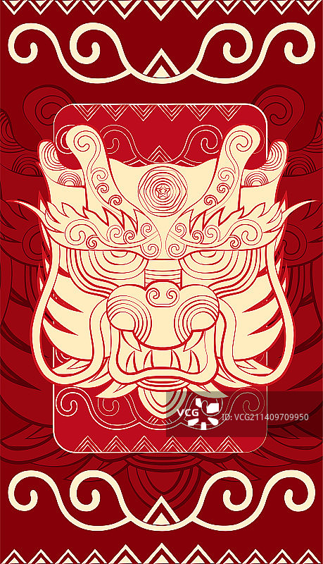 龙国潮十二生肖卡通形象，传统中国红装饰纹样，红包手机壳海报矢量插画图片素材