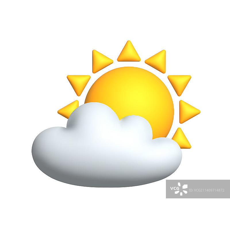 漂浮在天空中的太阳与云朵3D图标图片素材