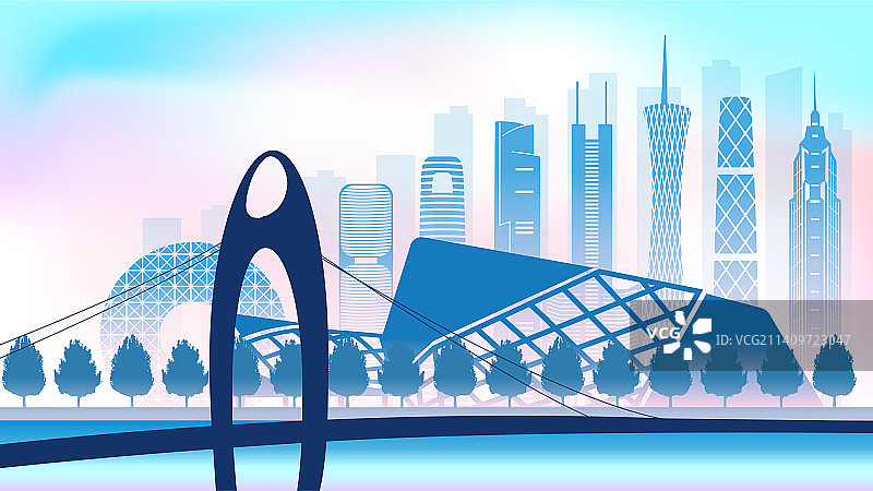 中国广东省广州市城市天际线矢量插画图片素材