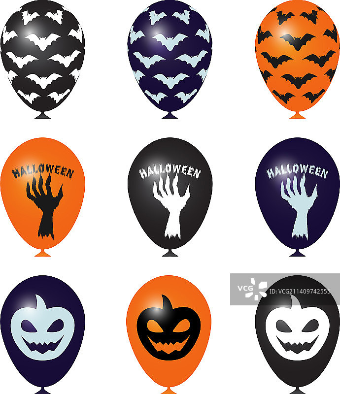万圣节黑色逼真气球套装图片素材