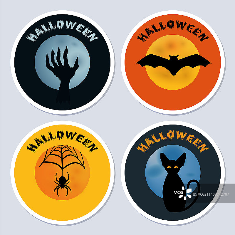 万圣节圆形方形贴纸组合图片素材