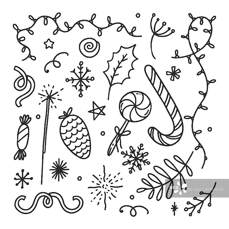 圣诞节装饰物：树枝、锥果、花环套装图片素材