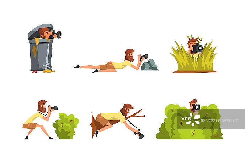 拿着相机躲藏的络腮胡男人图片素材