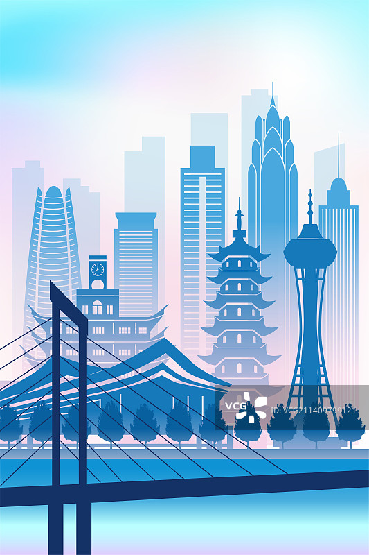 中国浙江省宁波市城市天际线矢量插画图片素材