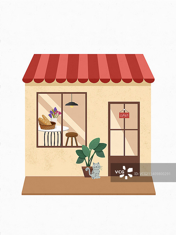 手绘街边温馨的小店铺图片素材