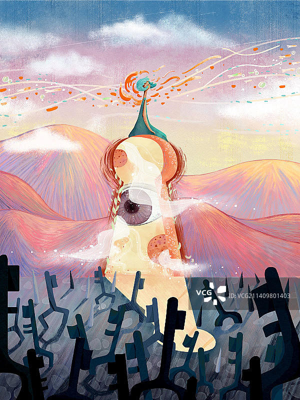 打开心门的钥匙彩铅插画图片素材