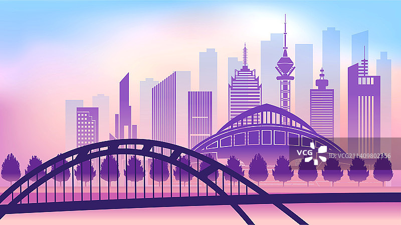 中国河北省石家庄市城市天际线渐变矢量插画图片素材