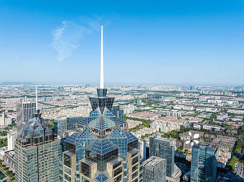 江苏苏州工业园区金鸡湖以西建筑群航拍图片素材