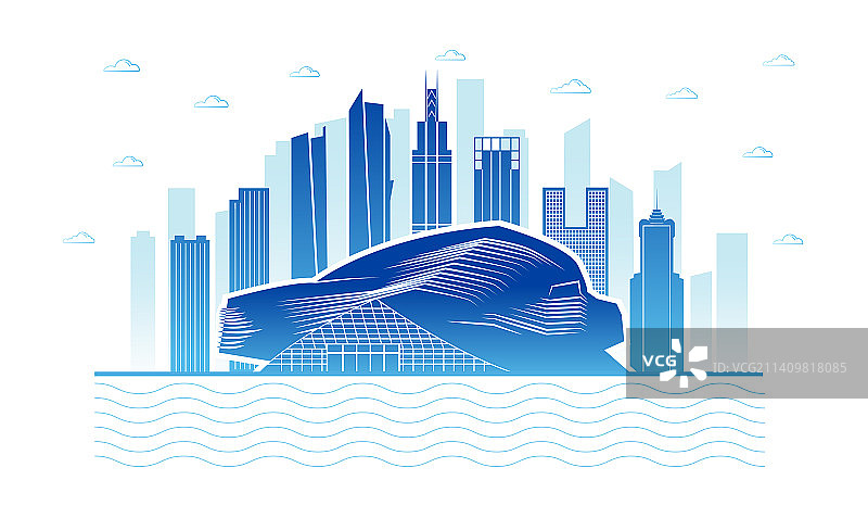 中国辽宁省大连市城市天际线矢量插画图片素材