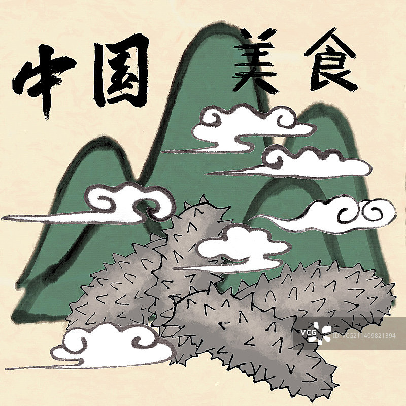 中国水墨风格中国美食创意广告可爱风食品海参图片素材